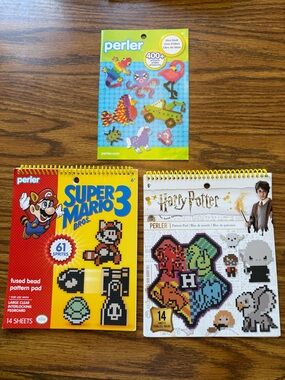 Kids Perler Fuse Bead Pattern books Super Mario 3 Harry Potter & perler idea pad